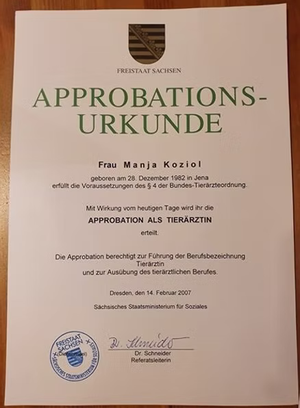 Veterinary authorisation certificate.